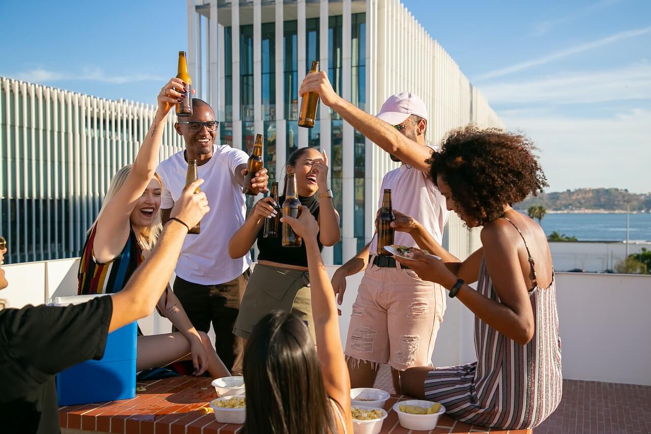 A group of friends celebrating